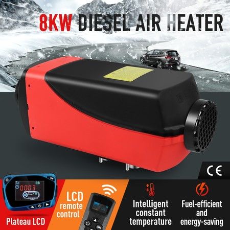 12V 8kW Diesel Air Heater Portable Parking Heater Remote Control LCD Panel Black & Red