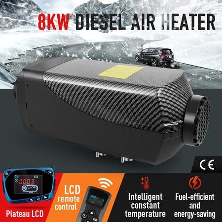 12V Diesel Air Heater 8KW Portable Parking Heater Remote Control LCD Panel Black and Grey