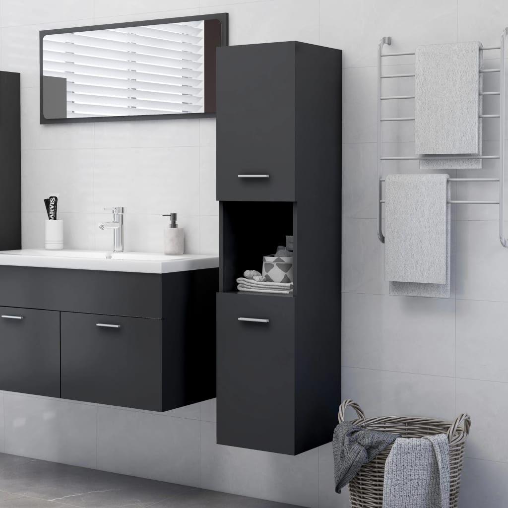 Bathroom Cabinet Grey 30x30x130 cm Chipboard