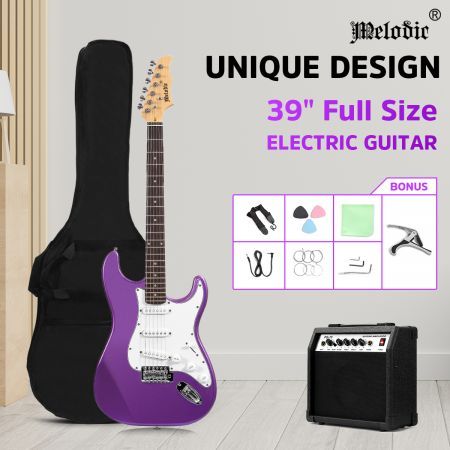 Melodic Stratocaster SSS Electric Guitar with 15W Amplifier Metallic Purple