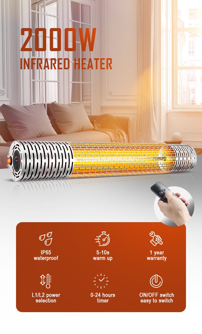 Maxkon 2000W Infrared Heater Stainless Steel Instant Radiant Heater