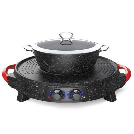 2 in 1 Electric Stone Coated Teppanyaki Grill Plate Steamboat Hotpot