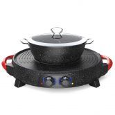 2 in 1 Electric Stone Coated Grill Plate Steamboat Two Division Hotpot