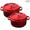 2X Cast Iron 22cm Enamel Porcelain Stewpot Casserole Stew Cooking Pot With Lid Red