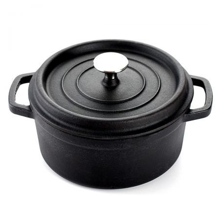 Cast Iron 24cm Enamel Porcelain Stewpot Casserole Stew Cooking Pot With Lid 3.6L Black