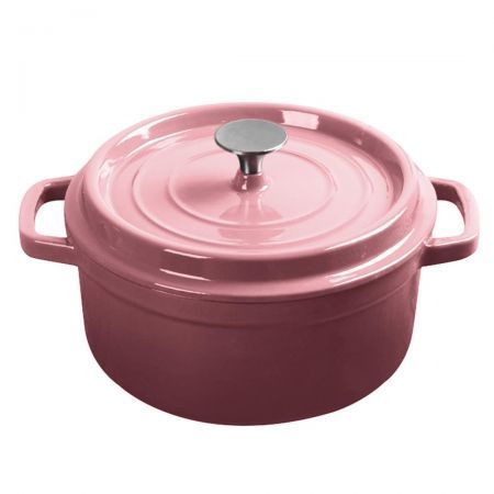 Cast Iron 24cm Enamel Porcelain Stewpot Casserole Stew Cooking Pot With Lid 3.6L Pink