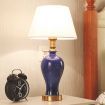 Blue Ceramic Oval Table Lamp with Gold Metal Base