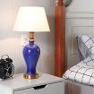 Blue Ceramic Oval Table Lamp with Gold Metal Base