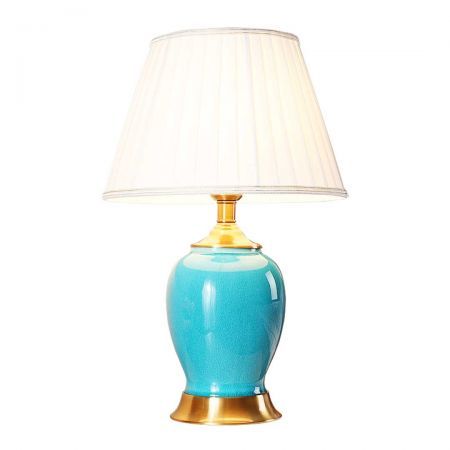 Ceramic Oval Table Lamp with Gold Metal Base Desk Lamp Blue