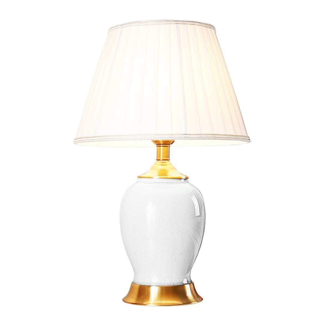 Ceramic Oval Table Lamp with Gold Metal Base Desk Lamp White