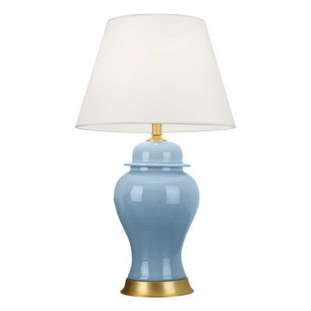 Oval Ceramic Table Lamp with Gold Metal Base Desk Lamp Blue