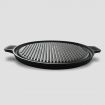 43cm Round Ribbed Cast Iron Frying Pan Skillet Steak Sizzle Platter with Handle