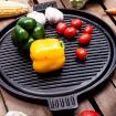 43cm Round Ribbed Cast Iron Frying Pan Skillet Steak Sizzle Platter with Handle