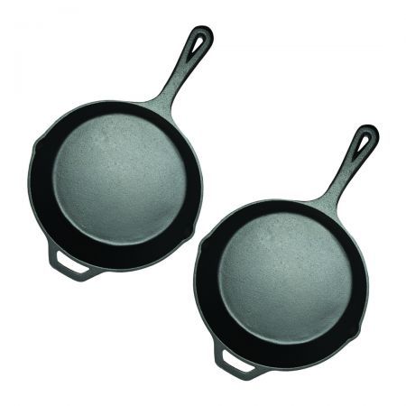 2X Round Cast Iron Frying Pan Skillet Steak Sizzle Platter with Helper Handle