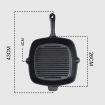 26cm Square Ribbed Cast Iron Frying Pan Skillet Steak Sizzle Platter with Handle