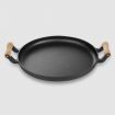 35cm Cast Iron Frying Pan Skillet Steak Sizzle Fry Platter With Wooden Handle No Lid