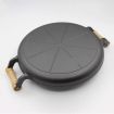 35cm Cast Iron Frying Pan Skillet Steak Sizzle Fry Platter With Wooden Handle No Lid