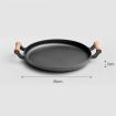 35cm Cast Iron Frying Pan Skillet Steak Sizzle Fry Platter With Wooden Handle No Lid