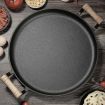 35cm Cast Iron Frying Pan Skillet Steak Sizzle Fry Platter With Wooden Handle No Lid