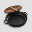 33cm Round Cast Iron Pre-seasoned Deep Baking Pizza Frying Pan Skillet with Wooden Lid