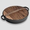 2X 33cm Round Cast Iron Pre-seasoned Deep Baking Pizza Frying Pan Skillet with Wooden Lid