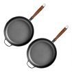 2X 29cm Round Cast Iron Frying Pan Skillet Steak Sizzle Platter with Helper Handle