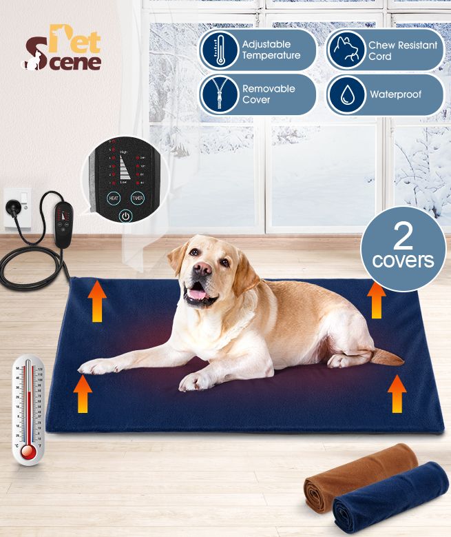 Petscene XL Pet Heating Pad Heated Cat Dog Bed Electric Pet Heating Mat with Thermal Protection 90x60CM