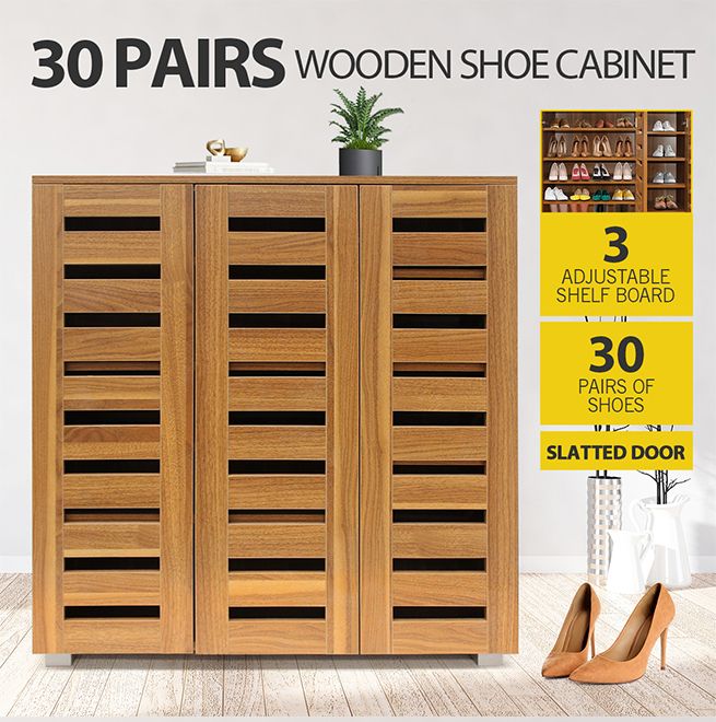 Wooden Shoe Storage Cabinet Shoe Rack Shelf Organiser for 30 Pairs Shoes Oak Colour