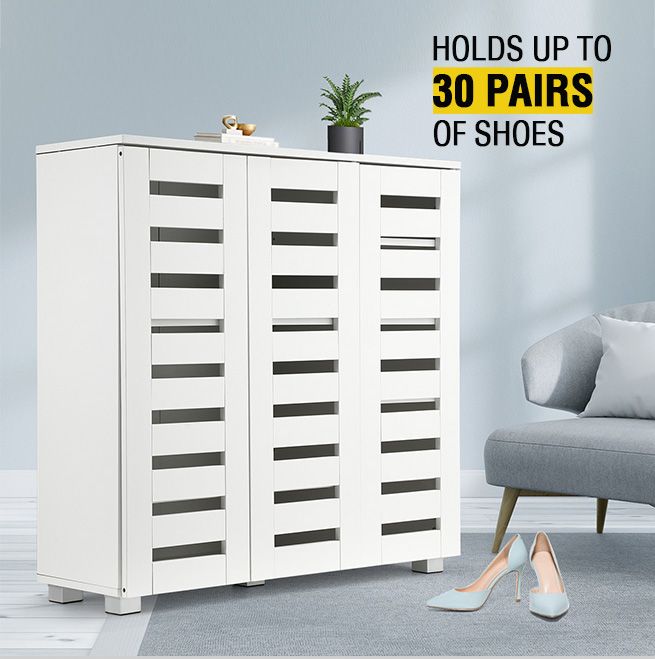 4 Tier Wooden Shoe Storage Cabinet Shoe Rack Shelf Organiser for 30 Pairs Shoes White