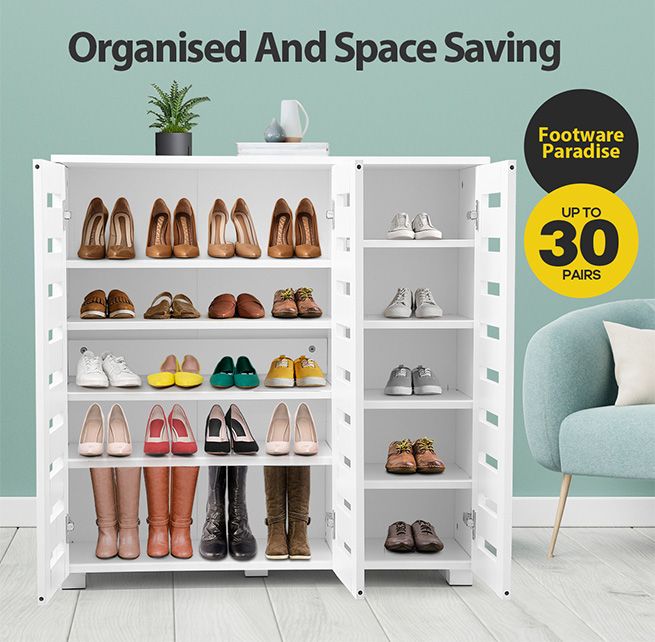 4 Tier Wooden Shoe Storage Cabinet Shoe Rack Shelf Organiser for 30 Pairs Shoes White