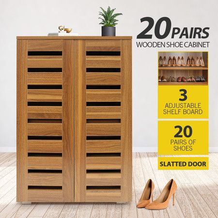 4 Tier Wooden Shoe Storage Cabinet Shoe Rack Shelf Organiser Cupboard for 20 Pairs Shoes