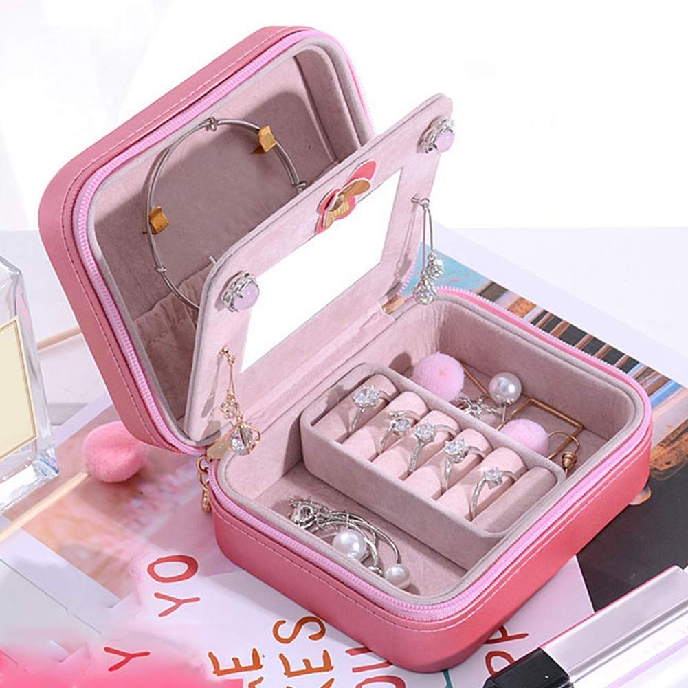 Travel Jewellery Box,Small Faux Leather Travel Jewellery Box Organizer,Display Storage Case for Rings,Earrings,Necklaces,Jewellery Storage Box Organiser Women Girls(Pink)