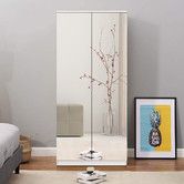 2 Door Mirrored Wardrobe Dresser with 3 Storage Shelves 2 Drawers Cabinet Closet White