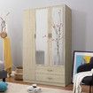 3 Door Wardrobe Oak Mirrored Dresser Cabinet with Large Drawers Shelves Hanging Space