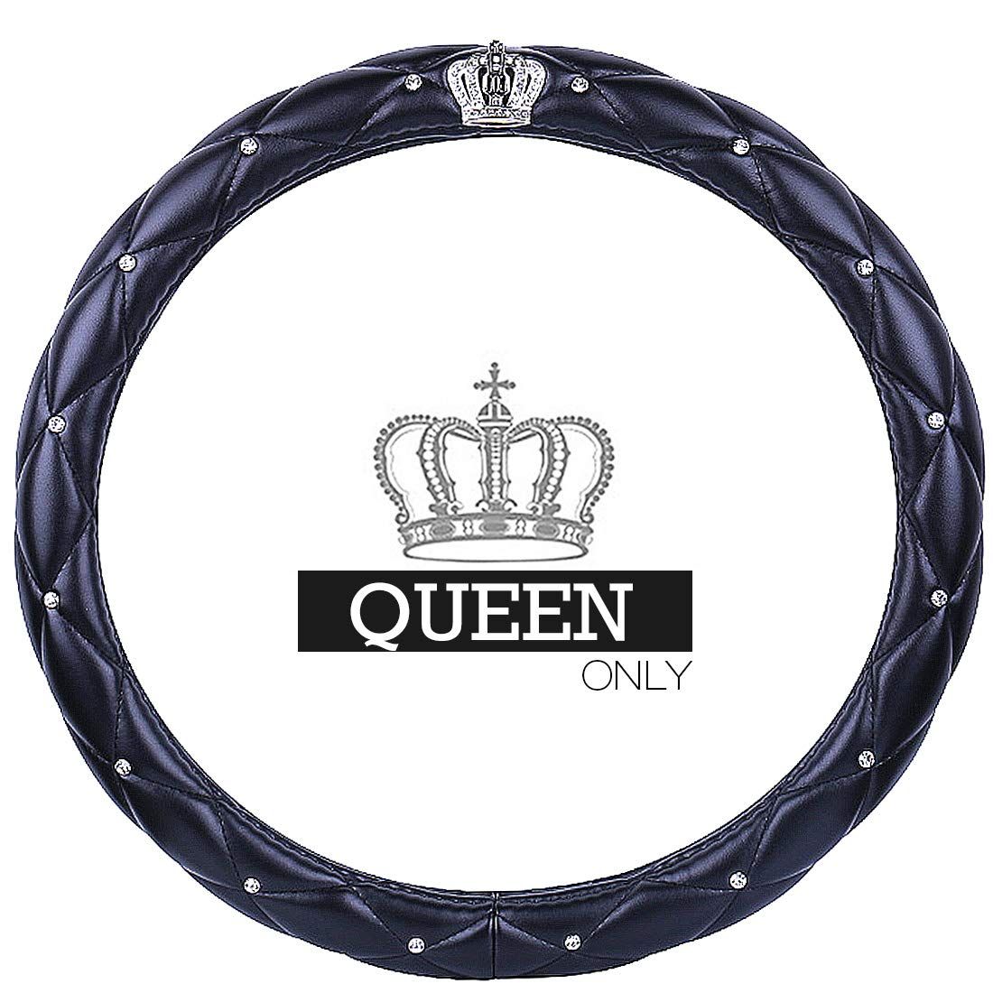 Car Steering Wheel Cover with Honorable Crown Luxurious Bling Diamond Leather-Universal fit 15"/38cm