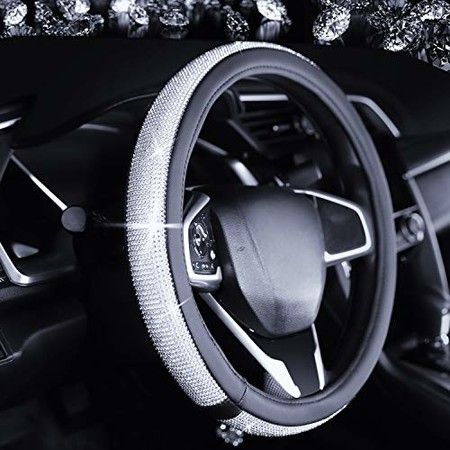 Luxurious Diamond Rhinestone Bling Leather Car Steering Wheel Cover-Universal fit 15"/38cm
