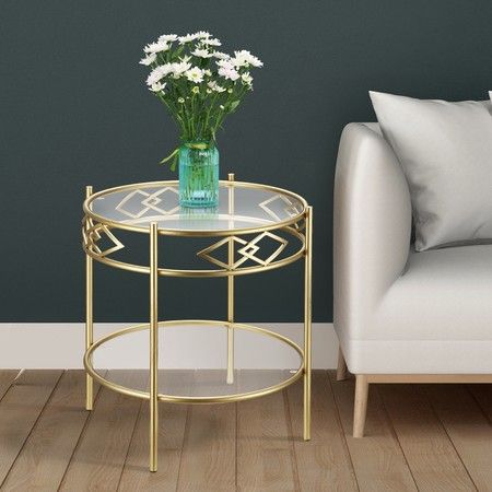 2-Tier Sofa Side Round Table Living Room Couch Tray Table 