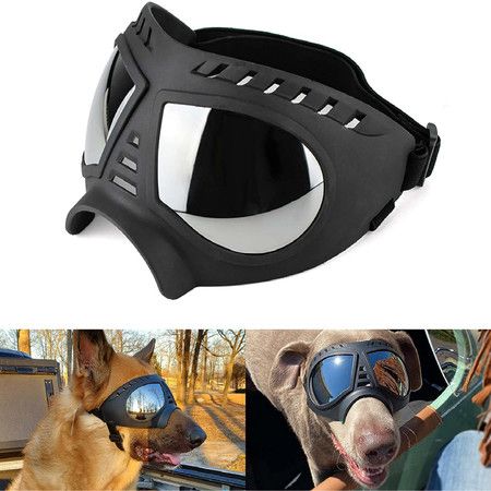 Dog Goggles Large Breed Dog UV Sunglasses Windproof Snowproof Dog Glasses for Long Snout Dogs, Soft Frame, Flexible Adjustable Straps