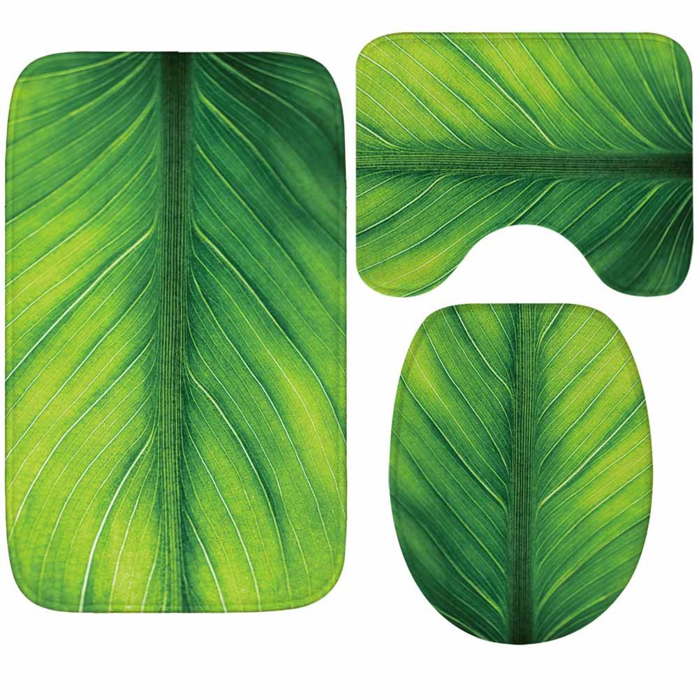 3Pcs 3D leaf Print Bathroom Rug Set  Funny Door Floor Mat 40x60