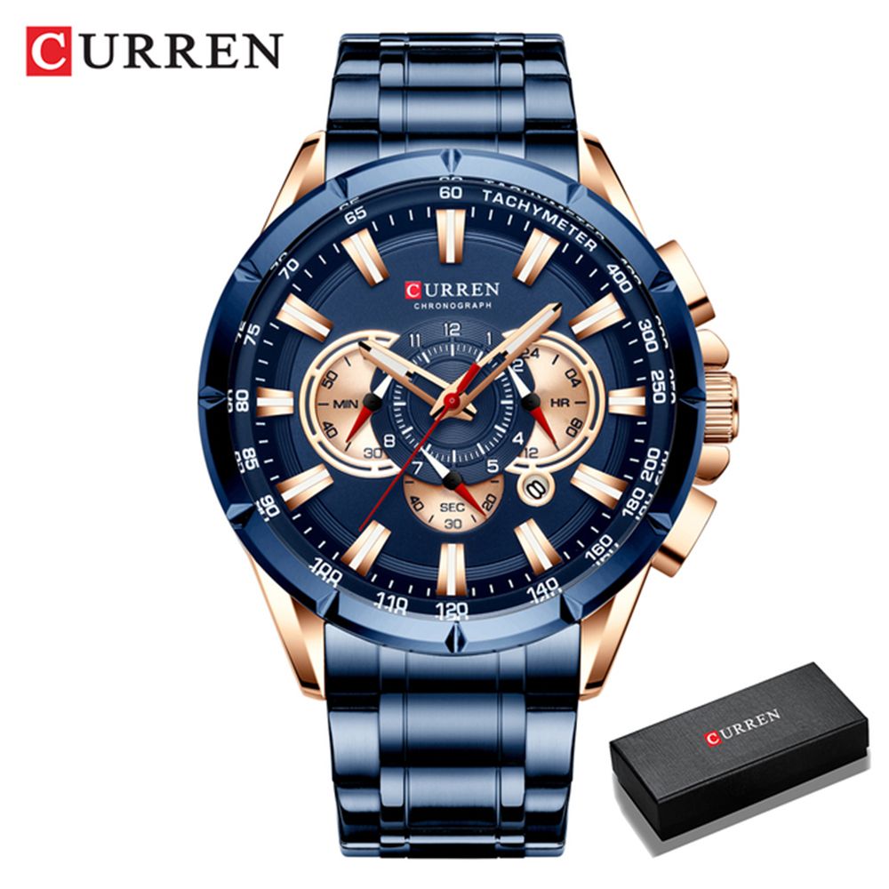 Sport Chronograph Men's Watches Stainless Steel Band Wristwatch Big ...