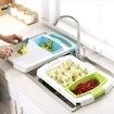 3 In 1 Design Retractable Kitchen Multifunctional Plastic Cutting Board With Drain Basket Creative Practical Kitchen Gadget (Green)
