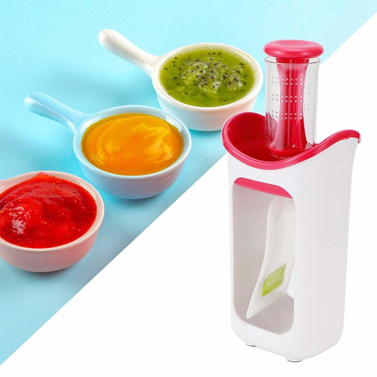 Squeeze Pouches Pouch Filling Station for semi-Solid Food with 10 Reusable Storage Bags