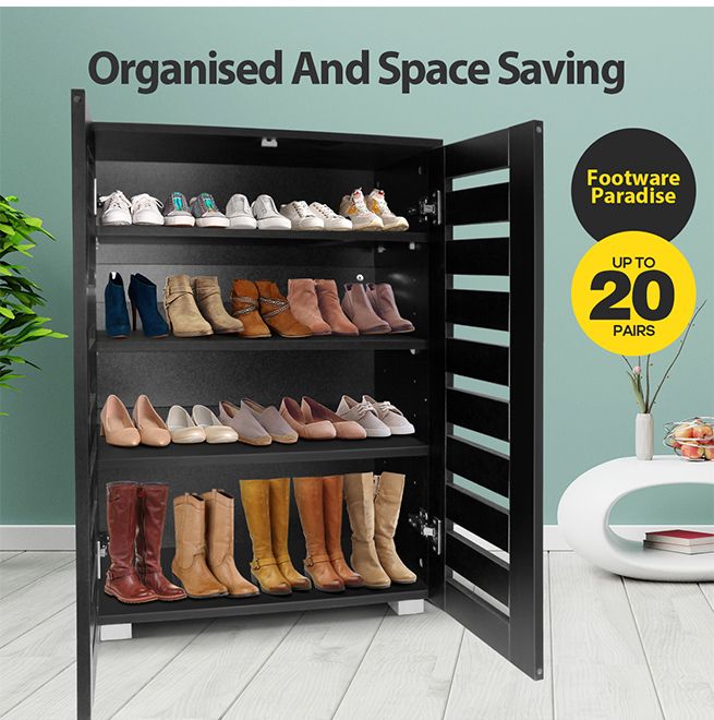 4 Tier Wooden Shoe Storage Cabinet Shoe Rack Shelf Organiser for 20 Pairs Shoes Black