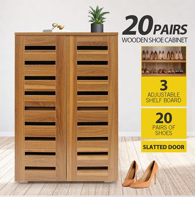 4 Tier Wooden Shoe Storage Cabinet Shoe Rack Shelf Organiser Cupboard for 20 Pairs Shoes