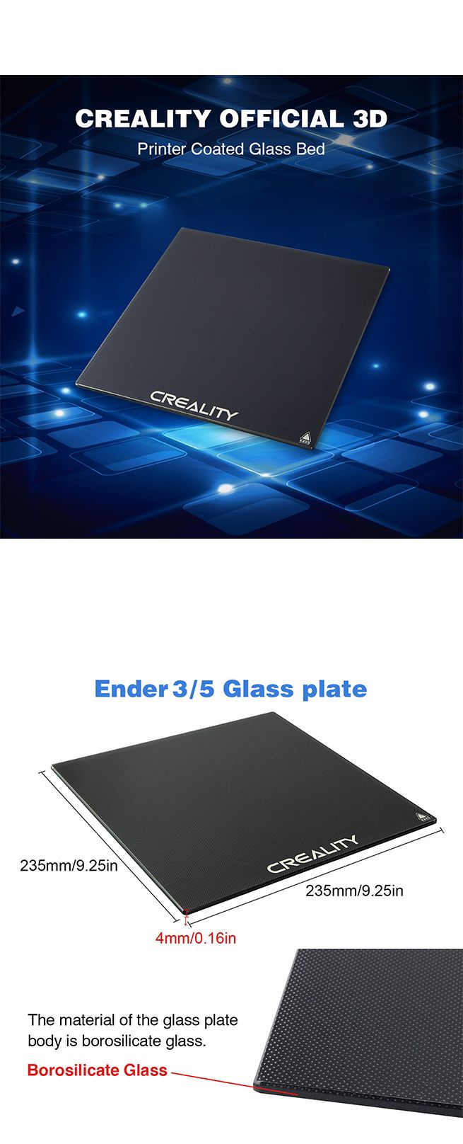 Upgraded 3D Printer Glass Bed Surface Build Plate For Ender 3, Ender 3X, Ender 3 Pro, Ender 3 V2