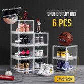 6PCS Shoe Storage Box Sneaker Display Cases ABS Plastic Boxes Stackable Organiser Transparent 