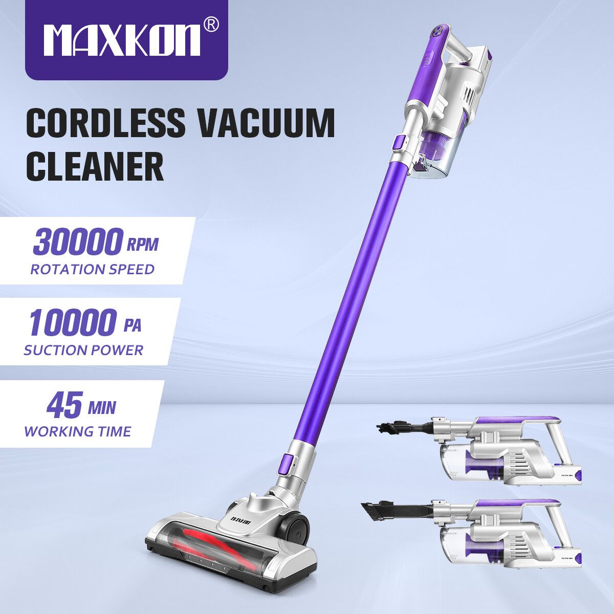 2-In-1 Cordless Vacuum Cleaner Stick Handheld Vac Rechargeable Led Lights 2 Speed-Purple