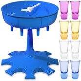 8 Shot Glass Dispenser and Holder Drink Dispenser Cocktail Dispenser Shot Glass Holder for Parties and Bars Shot Dispenser with 8 Colorful Glasses (Blue)