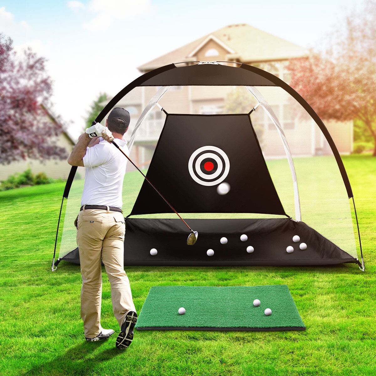 Golf Practice Net and Hitting Mat Target Set Training Aids Home Golf ...