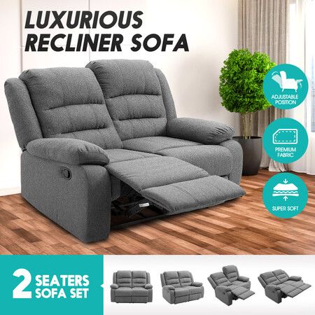 Soft Fabric Recliner Chair Sofa Lounge Armchair Grey Loveseat 2 Seater for Living Room Bedroom